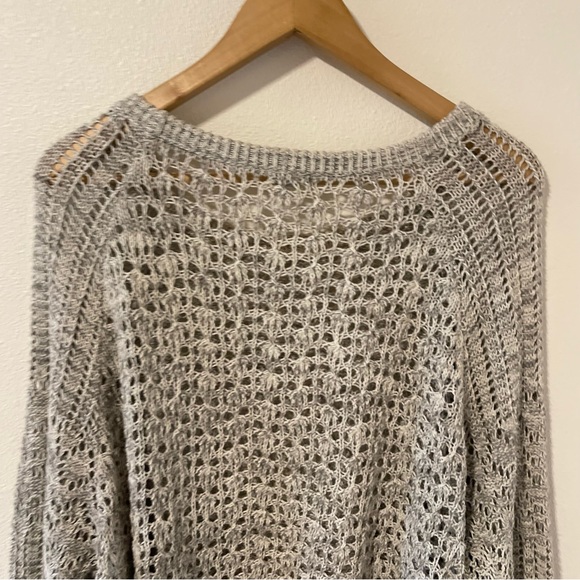 Urban Outfitters Ecote Open Knit Slouchy Scoop Neck Sweater Light Gray Coastal-L - Picture 6 of 9